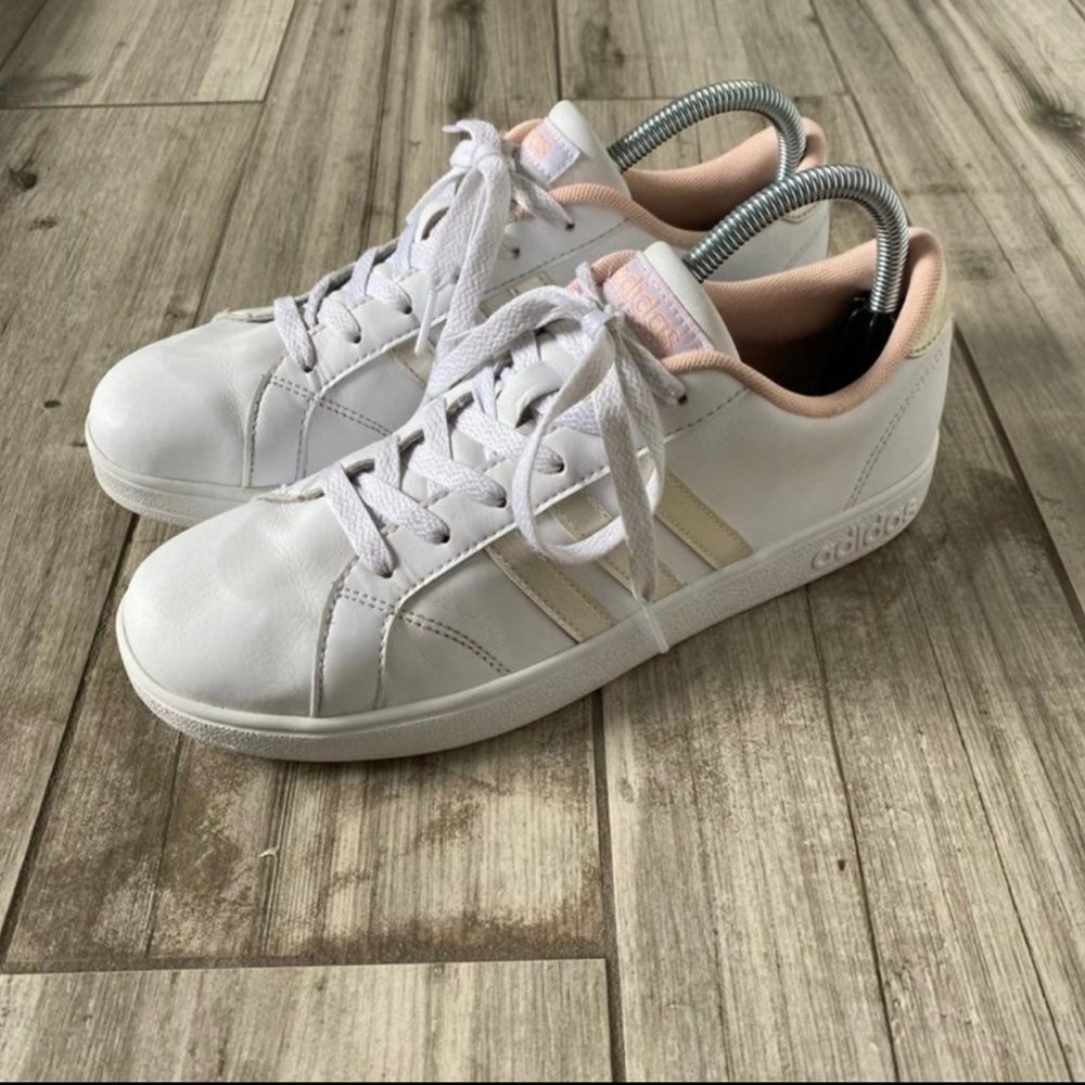 Adidas Kids Girls Baseline White Low Top Lace Up Sneaker Shoes US 6.5